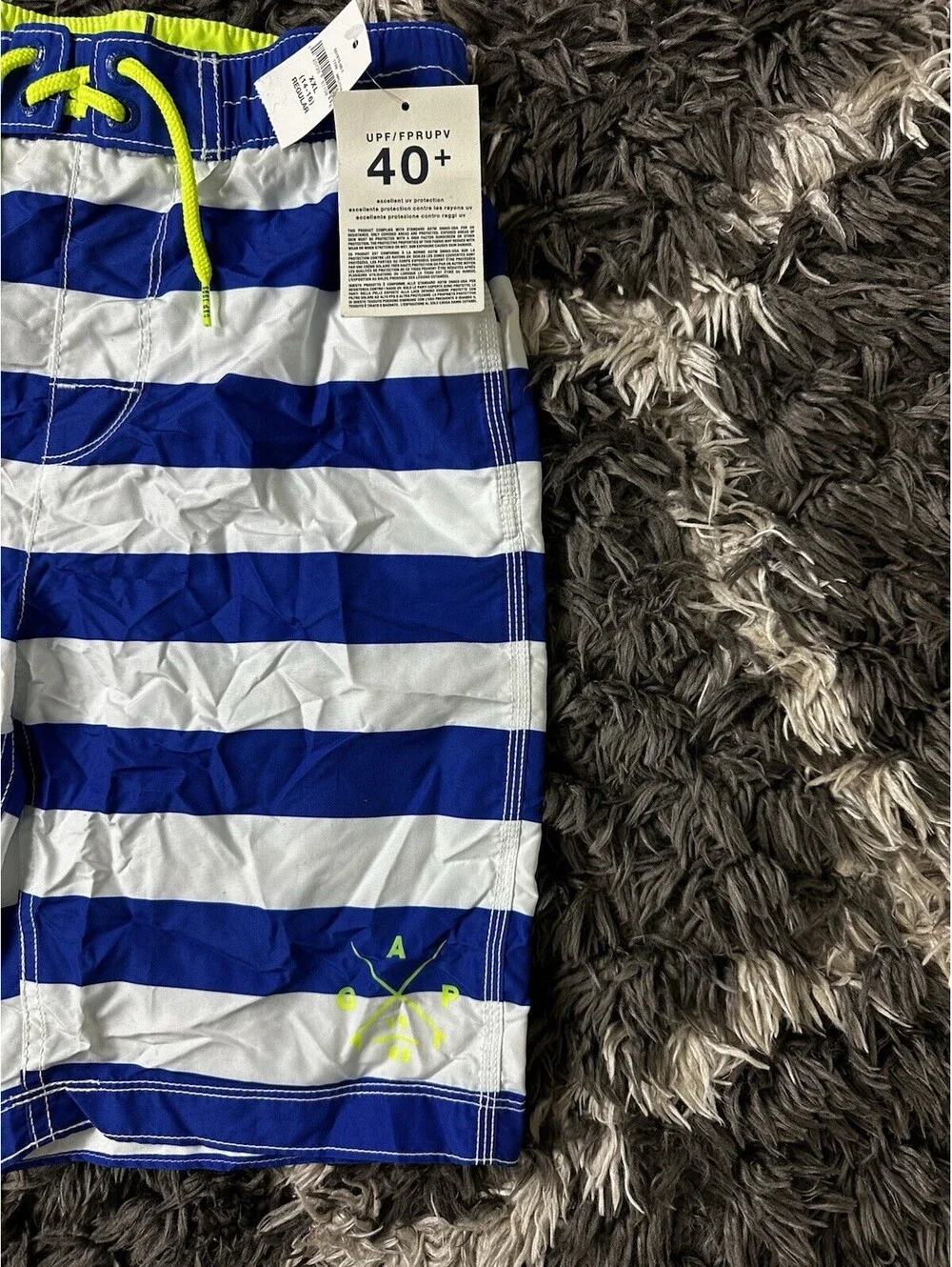 Gap Kids Swim Trunks XXL 14 16 Boys Blue White Striped Board Shorts UPF 40 NWT